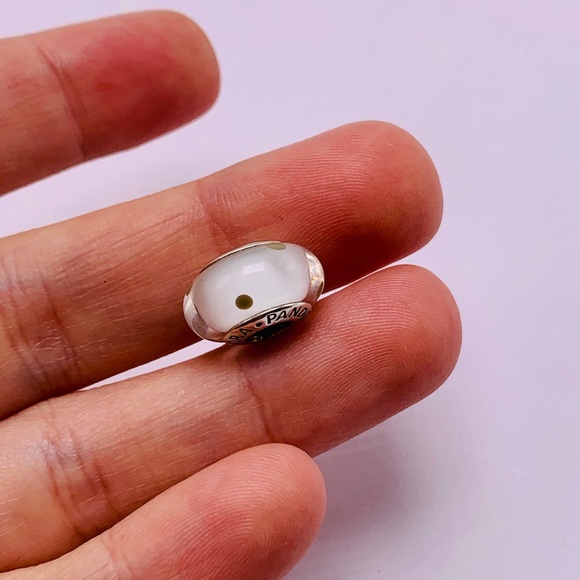 EUC Pandora 790602 Sterling Silver Gray on White Murano Glass Polka Dot Bead - Picture 6 of 10